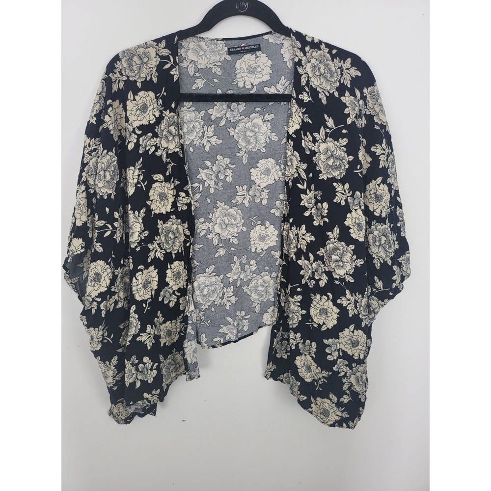 Brandy Melville One Size Cardigan Black White Floral Cap Sleeve Light Weight
